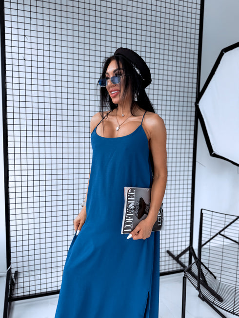 Long dress with crossed straps - dark turquoise